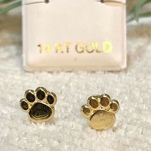 Solid Yellow Gold 14 Karat Dog Paw Print Earring